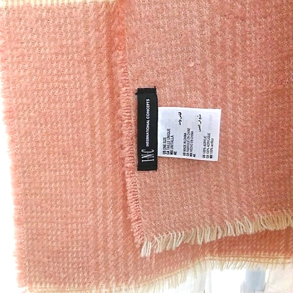 Knit Loop Scarf -Tan & Pink Plaid - Inc International Concepts Acces 74"x18" - Picture 5 of 6
